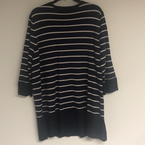 Isela Navy with Tan Stripes Lightweight Knit Sweater Size XXL Like New - Picture 3 of 5